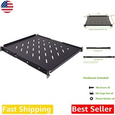 Heavy Duty 4-Post Server Shelf, 242 lbs, 550mm Deep, Vented, Black Steel picture