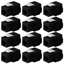12 Pcs Cat6A RJ45 Network LAN Ethernet Toolless Keystone Jack 180 Degree Black picture