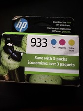 Genuine HP 933 Cyan Magenta Yellow Ink Cartridges 3 Pack Exp 2026 Sealed Box picture