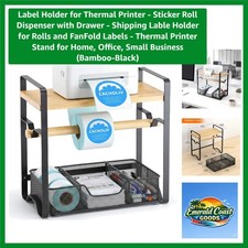 Bamboo Thermal Printer Stand with Drawer - Elegant Label Holder for Home Office picture