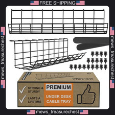 Scanfield Under Desk Cable Organizer Wire Tray Set of 2, 17 Inch, Black picture