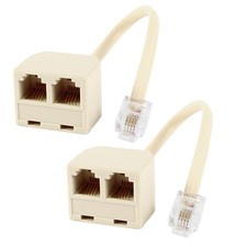 2 Pcs 6P4C RJ11 Male to Dual Female Splitter Connector Telepone Cable Adapter picture