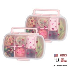 2-Pack Bento Style Snack Boxes, 7-Compartment Lunch Containers Pink Bow Print picture