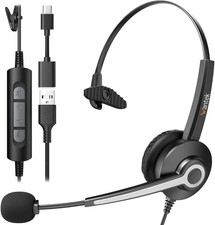Wantek A681 USB Headset w/Noise Cancelling Mic for PC Home Office or Call Center picture