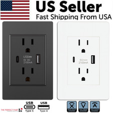 Dual Wall Outlet with USB Ports Charger AC Power Receptacle Plate Panel 15A 120V picture