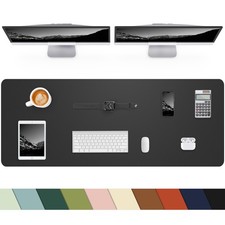 Leather Desk Pad Protector Black 40 x 17 Inch, Non-Slip PU Blotter Large Mat picture
