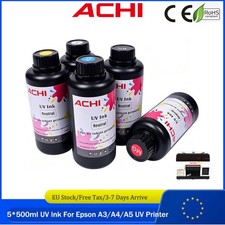 ACHI 5*500ml UV Neutral Ink Refill For Epson R1390/L800/DX5 UV Printer CMYKW EU picture
