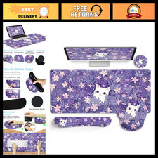 Large Purple Mouse Pad Desk Mat Set - Kawaii Cat Gaming Mousepad for PC/Laptop picture