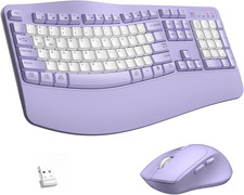 Wireless Keyboard and Mouse Combo,2.4G Ergonomic Wave Keys(Purple-B) picture