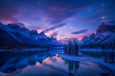 Landscape nature water snowy mountain night stars lake Custom Gaming Mat Desk picture