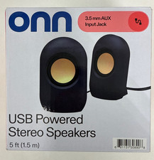ONN USB Powered Stereo Speakers 5 ft, 3.5 mm Aux Input Jack picture