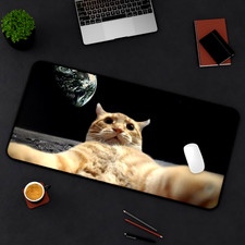 Funny Astronaut Cat Space Mouse Pad XL Large Gaming Desk Mat Non-Slip  16x32 picture