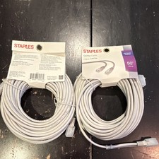 Staples Cat5e RJ-45 to RJ-45 Ethernet Patch Cable Gray 50 ft - 2 Pack picture