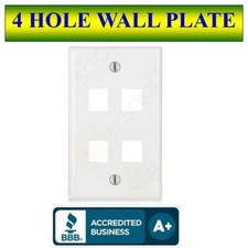 Wall Plate 4 Port White Keystone Jack for RJ45 HDMI, USB, A/V Connectors picture