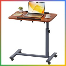 Adjustable Laptop Table Desk Rolling Wheels Bed Couch Bedside Swivel Tilt Red Wa picture