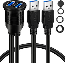 2 Ports USB 3.0 Male to Female AUX Flush Mount Car Dash Extension Waterproof picture