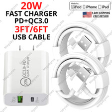 QC3.0 PD 20W Fast Charger USB Type C Cable Wall Adapter For iPhone 14 13 12 11 8 picture