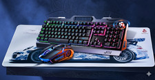 Mechanical Keyboard-Mouse-Large Desk mat combo with  RGB Lights-Wired -104 keys picture