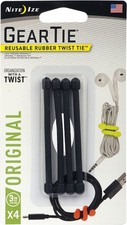 Nite Ize 4-Pack Gear Tie Reusable Rubber Twist Tie, 3