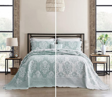 Oversized King Bedspreads 128X120, Jacquard Damask, Soft Green picture