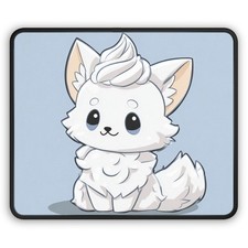 Chibi Arctic Fox Gaming Mouse Pad | Cute White Fox Desk Mat picture