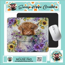 Mouse Pad Baby Highland Cow Farmhouse Flower Anti Slip Back Easy Clean Sublimate picture