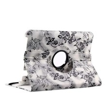 New 360 Degrees Rotating Stand (Black/White Flower) Luxury Case for iPad 2/3/4  picture