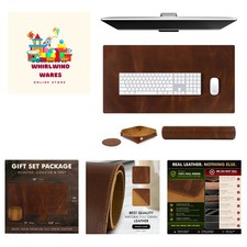 Luxury 32x16 Desk Protector in Full Grain Leather - Includes Coaster & Tray picture