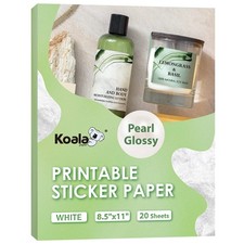 Koala Pearl Glossy Sticker Paper for Inkjet and Laser Printer, 20 Sheets 8.5x... picture