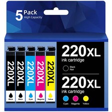 5-Pack T220XL 220XL Ink Cartridges For Epson WorkForce WF-2650 WF-2750 WF-2760 picture