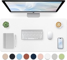 White Leather Desk Pad 31.5 x 15.7 inch Large Mouse Pad Non-Slip Blotter picture