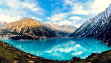 Landscape lake water mountains nature clouds kazakhstan Custom Gaming Mat Desk picture