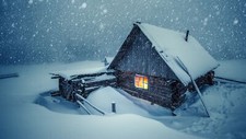 Landscape winter snow evening house cabin snowing Custom Gaming Mat Desk picture