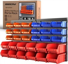 30-Bin Wall-Mounted Storage Rack - Heavy-Duty Tool Organizer for Small Parts, Ea picture
