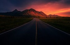 Landscape nature road mountains sky clouds sunset Custom Gaming Mat Desk picture