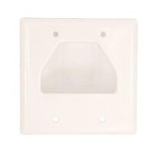 Recessed 2 Gang Wall Plate Low Voltage Cable Pass Thru Wire Hide Plastic White picture