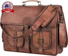 Bolso bandolera de cuero de 18 pulgadas, grande, vintage, para portátil NUEVO US picture