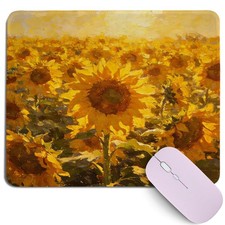 Cz tulip Yellow Sunflower Field Mouse Pad,Impasto Oil Painting Sunflower Desk... picture