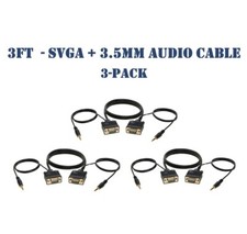 3FT SVGA Video Cable + 3.5mm Audio Jack M/M - PC Display Monitor Cord - 3-Pack picture