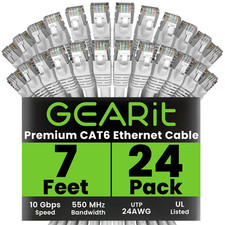 Cat 6 Ethernet Cable 7ft (24-Pack) 10Gbps Snagless RJ45 Gold-Plated - White picture