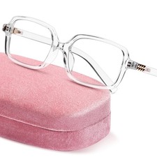 Blue Light Glasses for – Y2K Aesthetic Edgy Rectangle Frame with Blush Pink C... picture