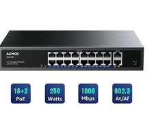 Aumox 18-Port Ethernet Gigabit PoE Switch, 16-Port PoE with 2 Uplink Gigabit ... picture