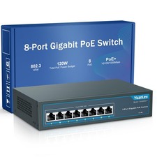 YuanLey 8 Port Gigabit PoE Switch, 8 PoE+ Ports 1000Mbps, 120W 802.3af/at, Me... picture