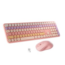 x UBOTIE Pink Gradient 110 Round Keys Wireless Keyboard Scissor Mouse Set picture