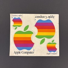 Vintage Original Apple Computer 4 Stickers Decals on Sheet Rainbow Log 1990's picture