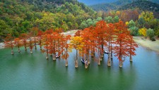 Landscape nature aerial view water trees forest fall Custom Gaming Mat Desk picture