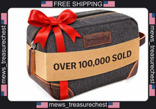 Men's Canvas Travel Toiletry Bag with Leather Trim, Water-Resistant, Gray picture