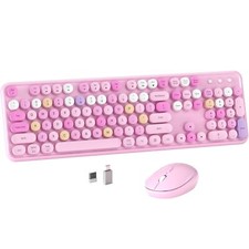 Colorful Wireless Computer Keyboard and Mouse Combo with Round Typewriter Key... picture
