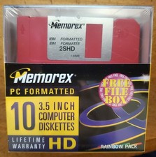 MEMOREX ~ 10 ~ 3.5 INCH COMPUTER DISKETTES - PC FORMATTED HD - NEW / SEALED BOX picture
