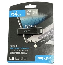 PNY Elite-X 64GB USB-C USB 3.2 Gen 1 Flash Drive 200MB/s OTG Black picture